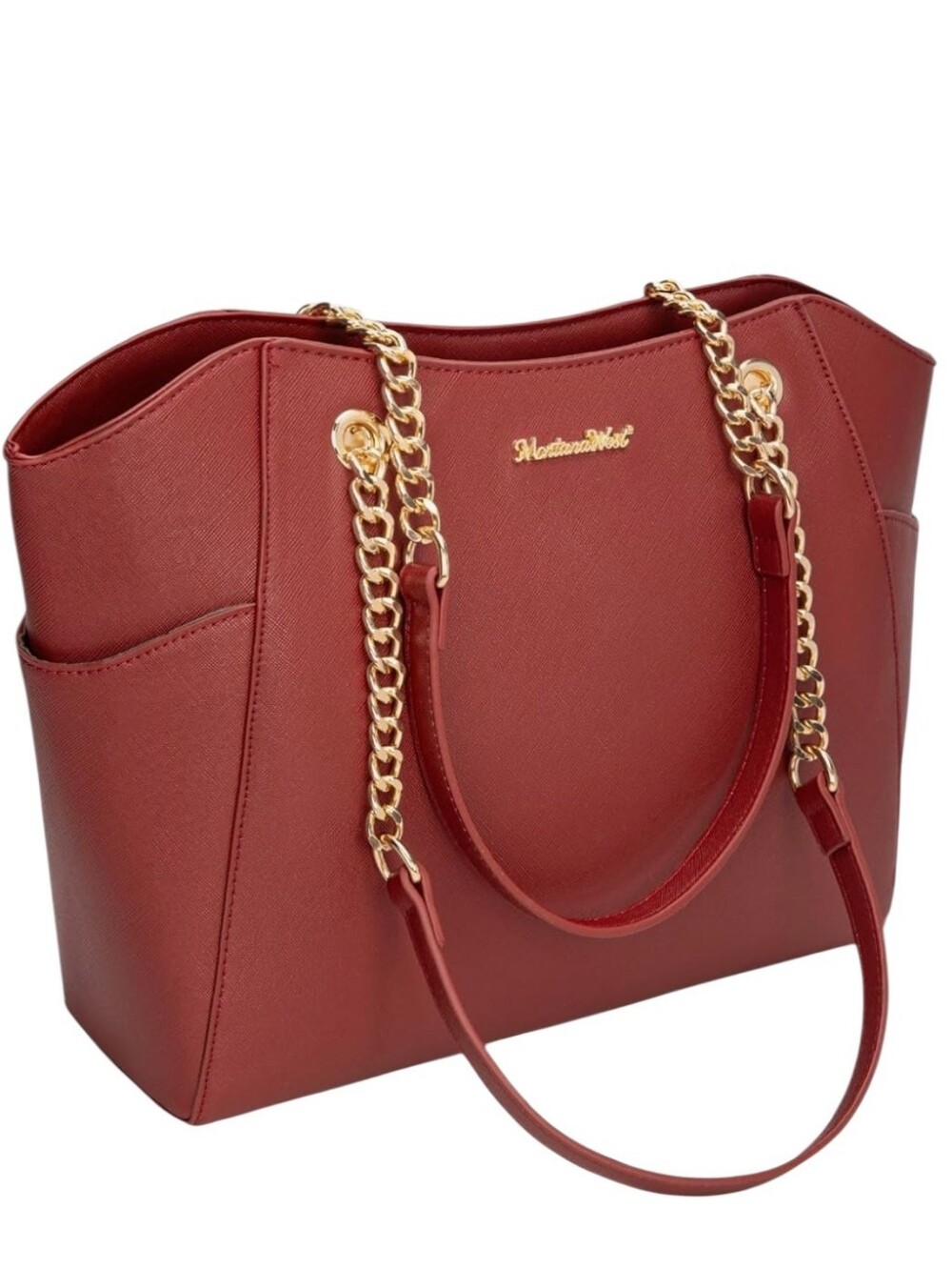 Montana West Womens Red Top-Handle Handbag Tote with Gold Chain Handles Purse